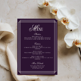 Tarjeta de menú de boda de dinero antiguo púrpura