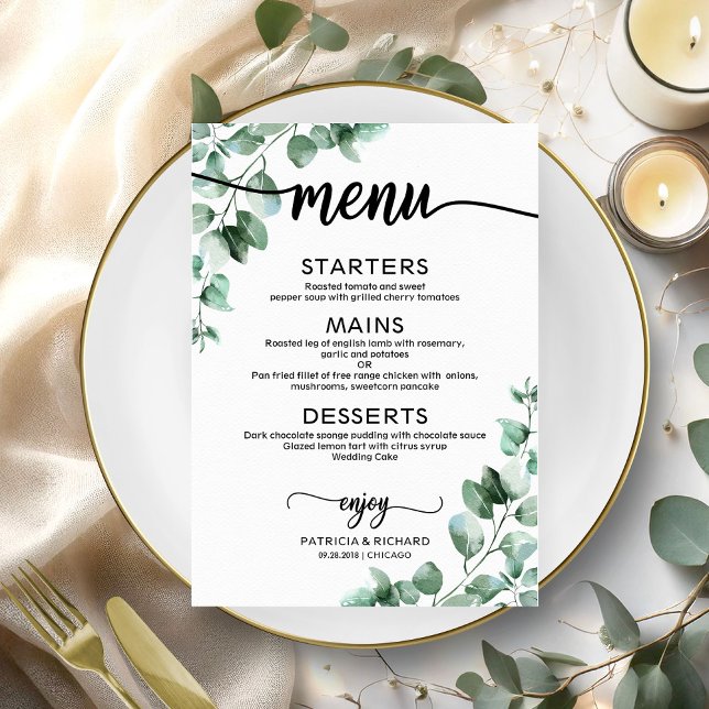 Tarjeta de menú de boda de elegante vegetación (Subido por el creador)