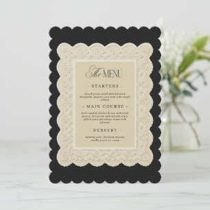 Tarjeta de menú de boda de encaje ondulado vintage