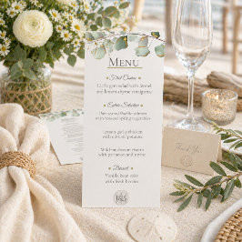 Tarjeta de menú de boda de Eucalipto Costero