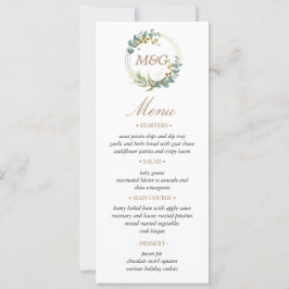 tarjeta de menú de boda de eucalipto dorado