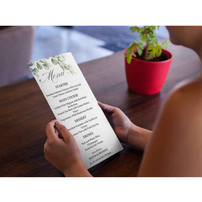 Tarjeta de menú de boda de eucalipto elegante (Subido por el creador)
