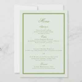Tarjeta de menú de boda de finca verde musgo