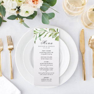 Tarjeta de menú de Boda de floración verde acuátic