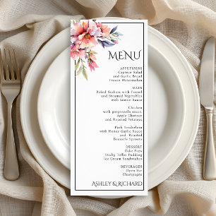 Tarjeta de menú de boda de flores de rododendro y 