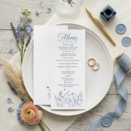 Tarjeta de menú de boda de flores silvestres azul 