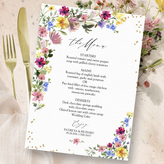 Tarjeta de menú de boda de flores silvestres Chic  (Subido por el creador)
