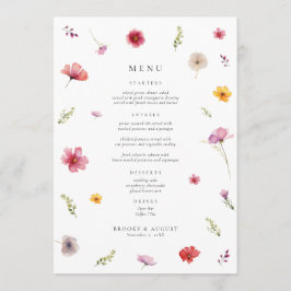 Tarjeta de menú de boda de flores silvestres de pr