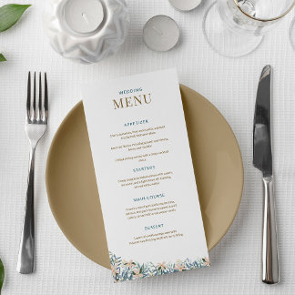 Tarjeta de menú de boda de flores silvestres moder