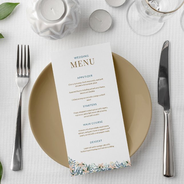 Tarjeta de menú de boda de flores silvestres moder (Subido por el creador)