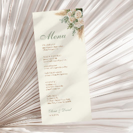 Tarjeta de menú de boda de hierba de Pampas beige