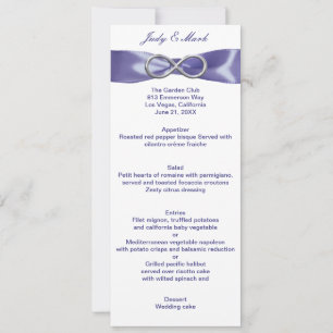 Tarjeta de menú de boda de infinito de plata azul 