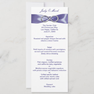 Tarjeta de menú de boda de infinito de plata azul