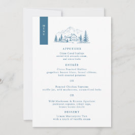 Tarjeta de menú de boda de invierno alpino azul