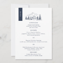 Tarjeta de menú de boda de invierno de montaña azu