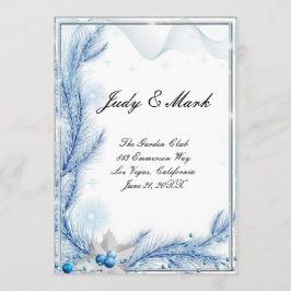 Tarjeta de menú de boda de invierno de pino azul N