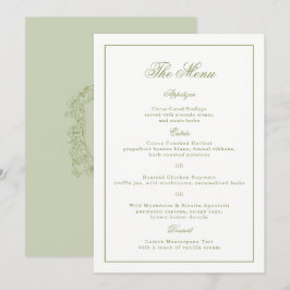 Tarjeta de menú de boda de jardín con cresta de ve