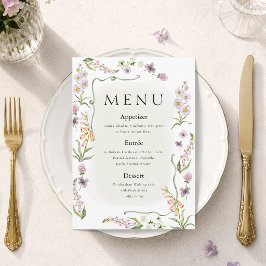 Tarjeta de menú de boda de jardín de flores silves