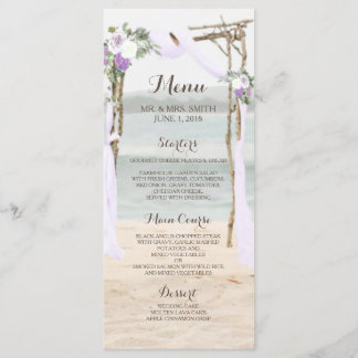 Tarjeta de menú de boda de lavanda de Beach Arbor