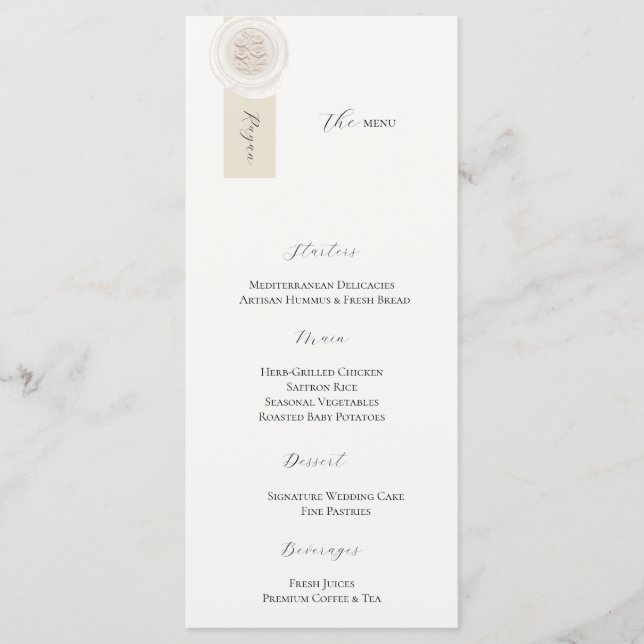Tarjeta de menú de boda de lujo elegante, recepció (Anverso)