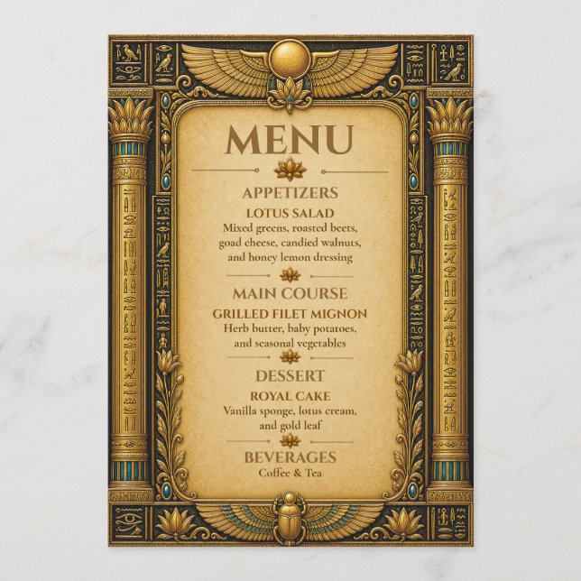 Tarjeta de menú de boda de lujo inspirada en el Mu (Anverso)