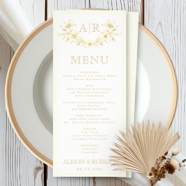 Tarjeta de menú de boda de marfil con monograma se (Subido por el creador)