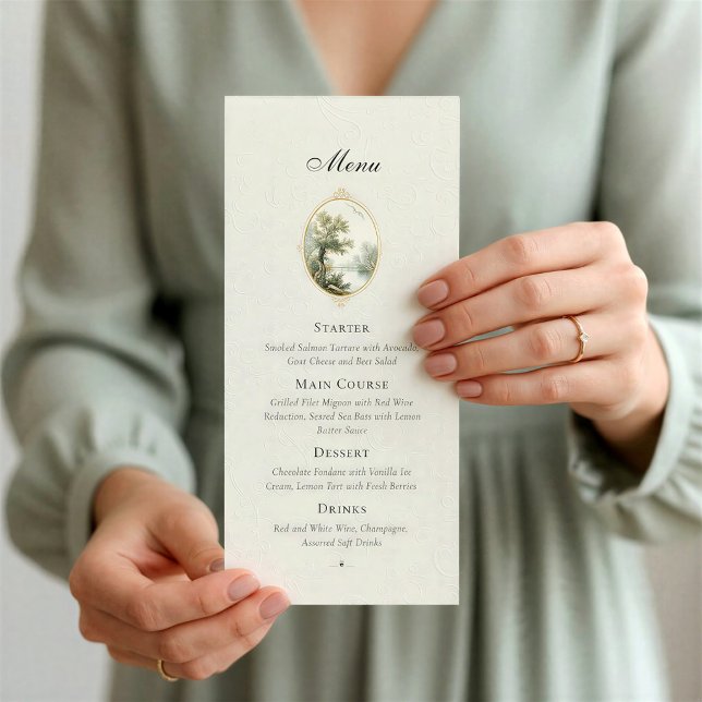 Tarjeta de menú de boda de marfil pastoral francés (Subido por el creador)