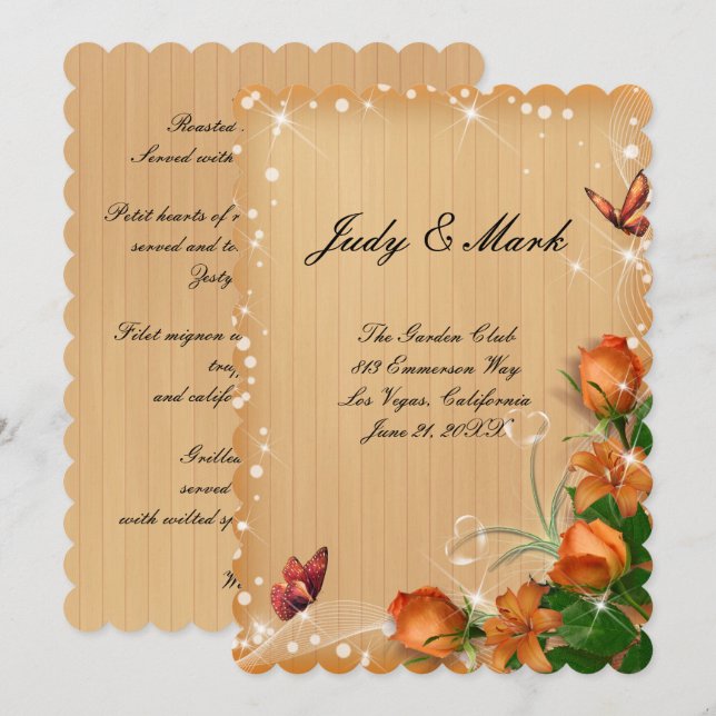 Tarjeta de menú de boda de mariposa floral de made (Anverso / Reverso)