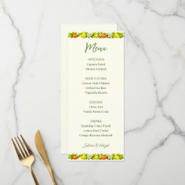 Tarjeta de menú de boda de naranja y limón de jard