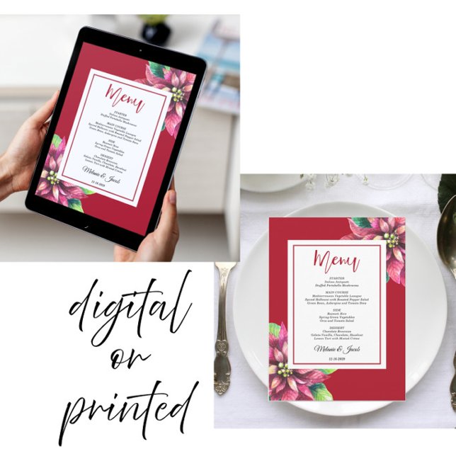 Tarjeta de menú de boda de Navidad con poinsettia  (Subido por el creador)