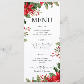Tarjeta de menú de boda de Navidad elegante Poinse