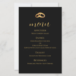 Tarjeta de menú de boda de oro negro