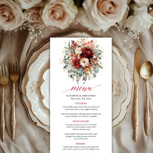 Tarjeta de menú de boda de otoño Borgoña Dorado Eu