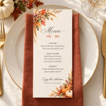 Tarjeta de Menú de Boda de Otoño con Calabaza de A