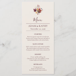 Tarjeta de menú de boda de otoño con hoja de arce 