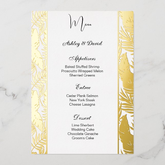 Tarjeta de menú de boda de papel de aluminio (Anverso)