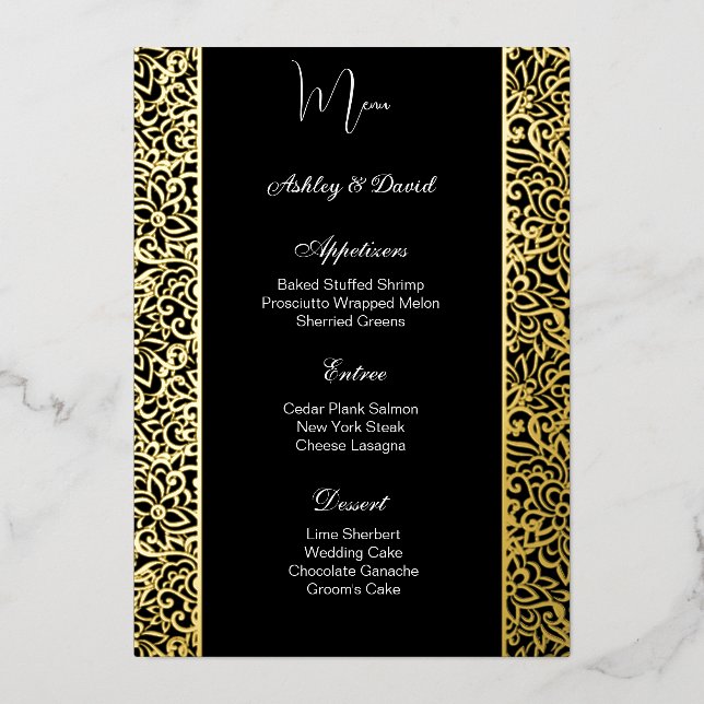 Tarjeta de menú de boda de papel de aluminio (Anverso)