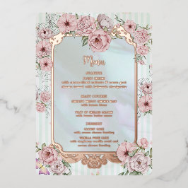 Tarjeta de menú de boda de papel de aluminio con p