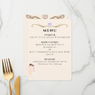Tarjeta de menú de boda de pareja minimalista eleg
