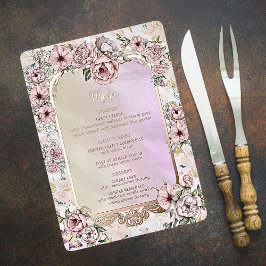 Tarjeta de menú de boda de peonía de champán vinta