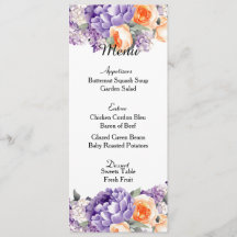 Tarjeta de menú de boda de peonías malva polvorien