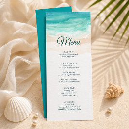 Tarjeta de menú de boda de playa tropical con acua