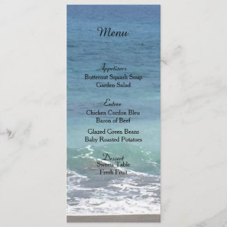 Tarjeta de menú de boda de playa y océano