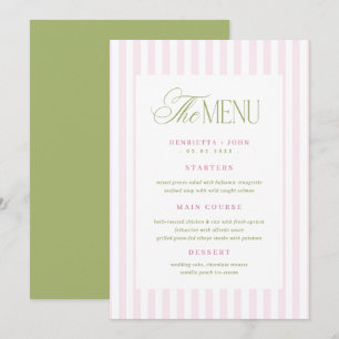 Tarjeta de menú de boda de rayas verdes rosadas vi