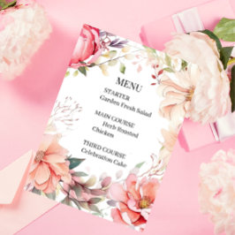 Tarjeta de menú de boda de rosa romántica