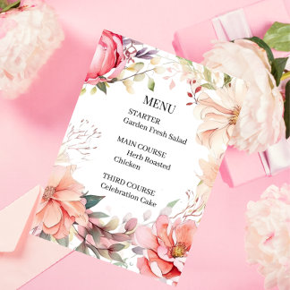 Tarjeta de menú de boda de rosa romántica