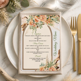 Tarjeta de menú de boda de rosas de melocotón y ma