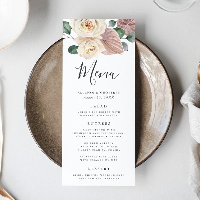 Tarjeta de menú de boda de rosas y orquídeas en ac (Subido por el creador)