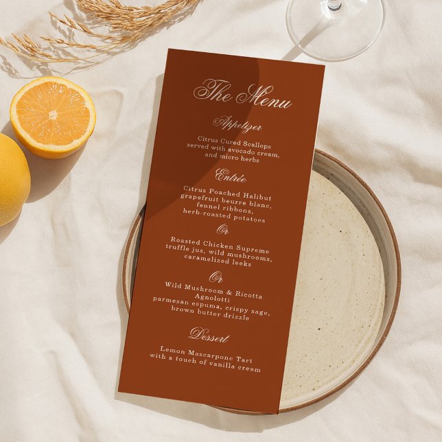 Tarjeta de menú de boda de terracota chic terrenal (Subido por el creador)