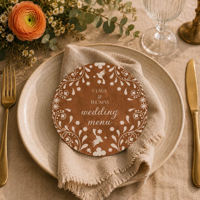 Tarjeta de menú de boda de terracota floral mexica (Subido por el creador)
